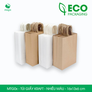 MTG0x - 16x13x6 cm - Combo 50 túi giấy Kraft có quai - Nhiều màu - Túi gói hàng, túi giấy đựng quà