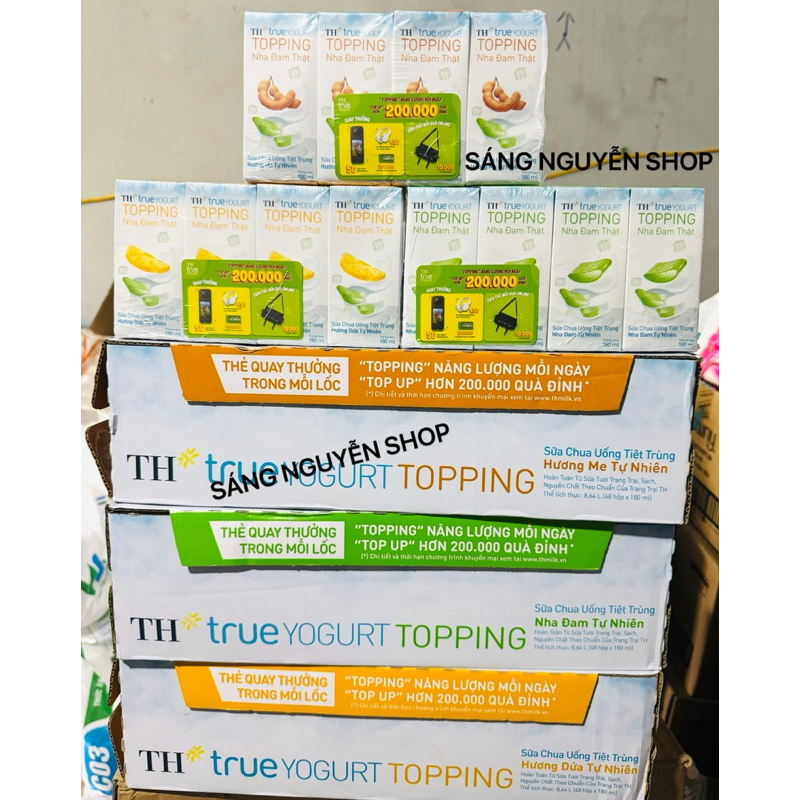 Thùng Sữa Chua Uống Tiệt Trùng TH TrueYogurt Topping Nha Đam Thật Thùng 48 hộp x 180ml
