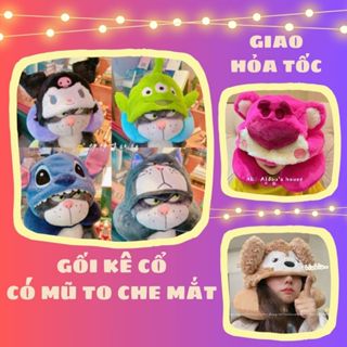 HÀNG LOẠI 1 SIZE TO - Gối cổ du lịch chữ U kèm mũ Gấu dâu ,Cáo hồng, Kuromi