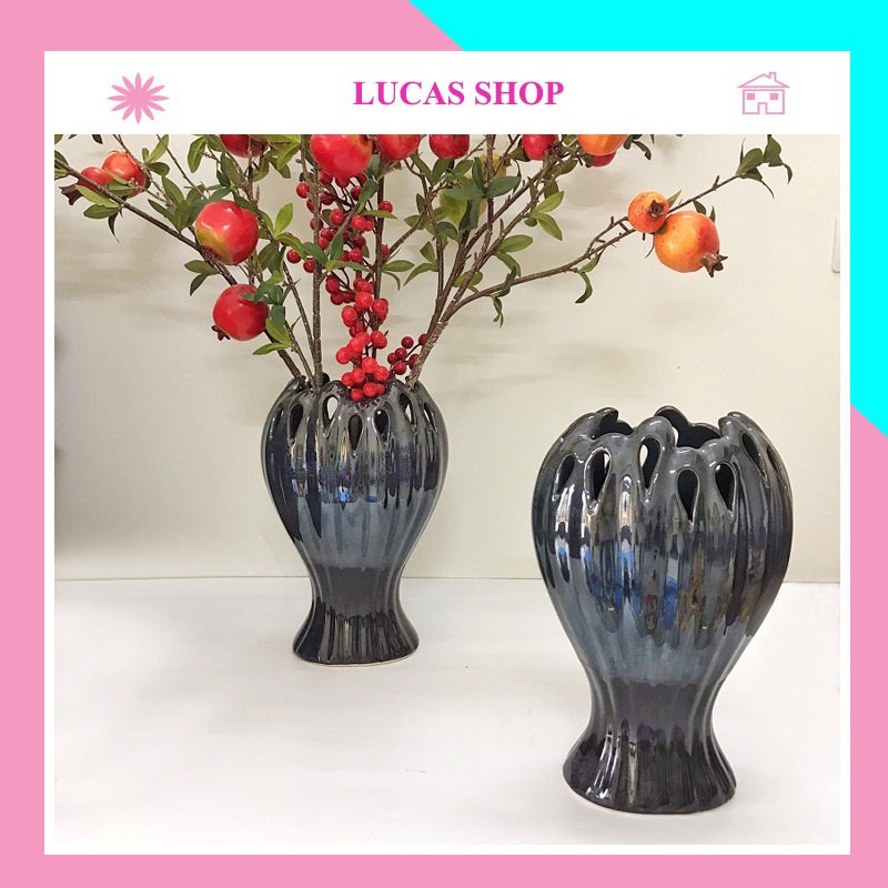 Bình cắm hoa Tết Men Hỏa Biến Gốm sứ Bát Tràng decor đẹp B023