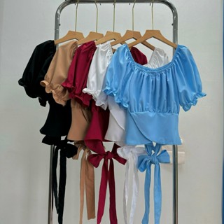 Bigsize Áo Sơ Mi Croptop Kiểu Bánh Bèo Thắt Nơ Sau Lưng Dễ thương,Áo Sơ Mi Nữ Tay Ngắn Mã AT9