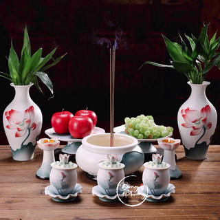  Bộ đồ thờ cúng sứ cao cấp hoạ tiết hoa sen set đồ thờ cúng gia tiên thờ Phật cao cấp 