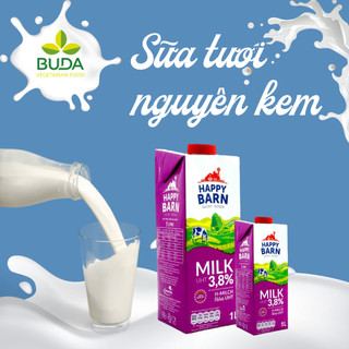  Sữa tươi nguyên kem không chứa đường Happy Barn 3,8% độ béo - 1 lít hộp - Date 10.02.2026 