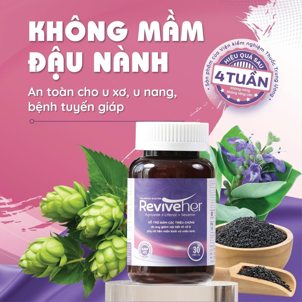 Viên Uống Nội Tiết Hoa Bia - ReviveHer Giúp giảm bốc hỏa, đổ mồ hôi, giảm căng thẳng, kéo dài tuổi thanh xuân