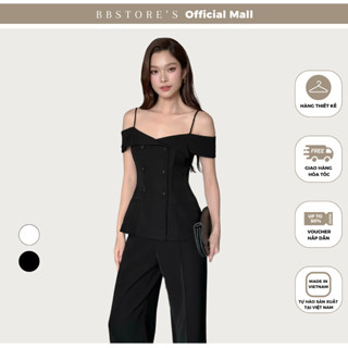 Áo Dự Tiệc Form Peplum Hai Dây Trễ Vai Phối Nút Bọc Chất Vải Gold Gân BBSTORE'S -A3963T