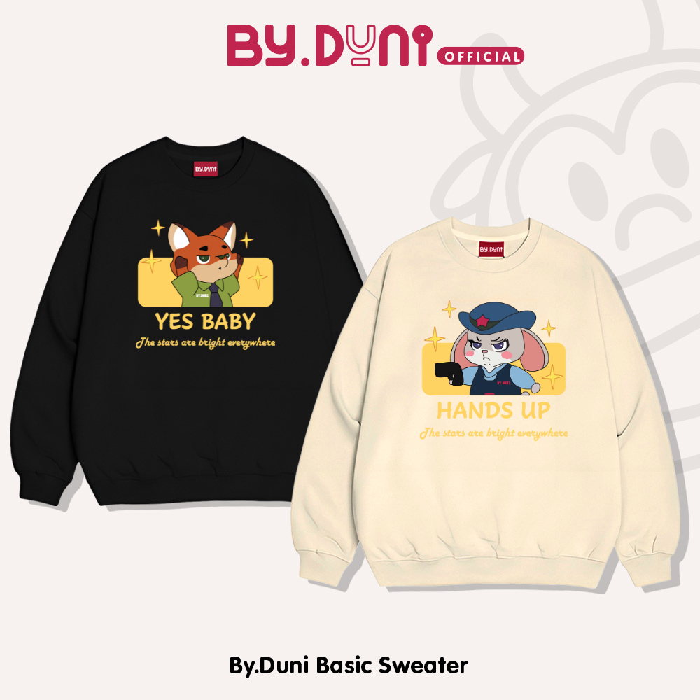 Áo Sweater cặp đôi By.duni nam nữ form rộng, áo cặp bạn thân unisex vải nỉ cotton in hình Thỏ và Cáo V.2