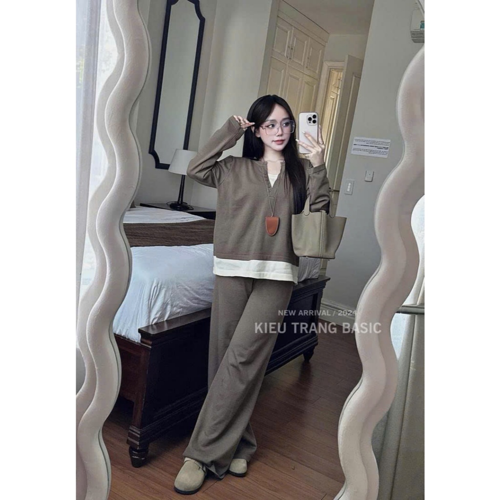 A162 SET CỔ V CÚC GẤU ÁO TRẮNG KTRANG Set Bộ Đồ Nữ Thu Đông Sang Chảnh Cá Tính Năng Động Chất TĂM 2size 40-65kg