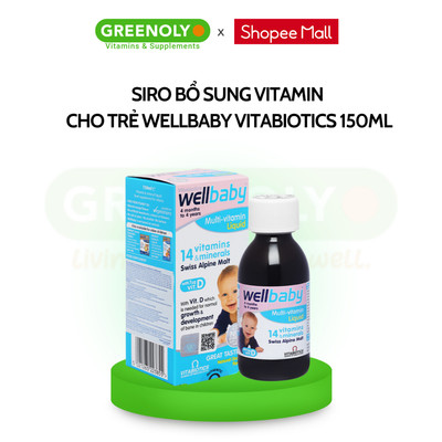 Siro Uống WELLBABY Cho Bé Vitabiotics Multi-Vitamin Liquid Vị Cam Mạch Nha Ngon Miệng, Tăng Cường Sức Đề Kháng 150ml