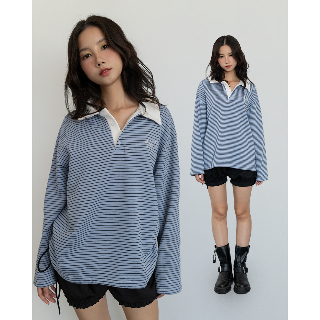 Áo nỉ dài tay dáng rộng cổ bẻ NakedbyV - Rugby Sweatshirt