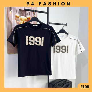 F108 Áo thun nam tay ngắn cổ tròn vải cotton phối chữ màu đen màu trắng Menswear Top 94 FASHION