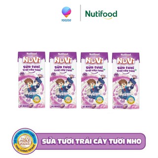   Có Thẻ Quà  Lốc 4 Hộp 180mL Nuvi Sữa Tươi Trái Cây Nho  Cam  Lúa Mạch Vị Cacao  Dâu  TCND - YOOSOO 