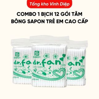 Combo 1 bịch 12 gói tăm bông sapon trẻ em cao cấp êm dịu an toàn, 1 bịch 12 gói