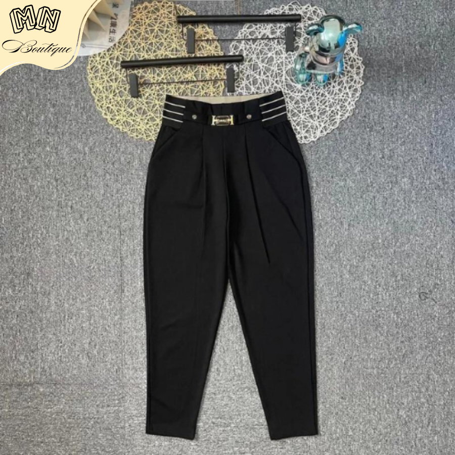 Quần Baggy Nữ Bigsize, Quần Dài Nữ Mix Đai Chữ H Chất Umi Hàn Co giãn 4 Chiều Minhngocboutique_8386