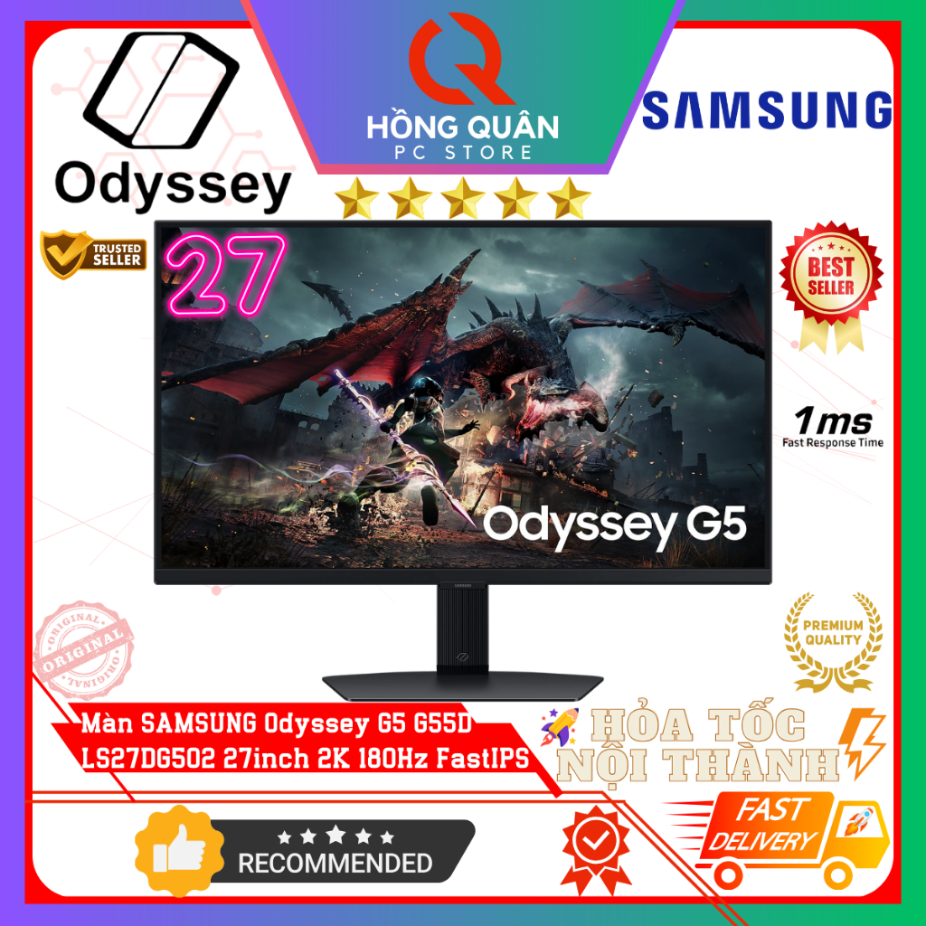 Màn Hình SAMSUNG Odyssey G5 G50D LS27DG502 27inch 2K 180Hz Fast IPS HDR 1ms GtG New - Hàng Chính Hãng Bảo Hành 2 Năm | BigBuy360 - bigbuy360.vn