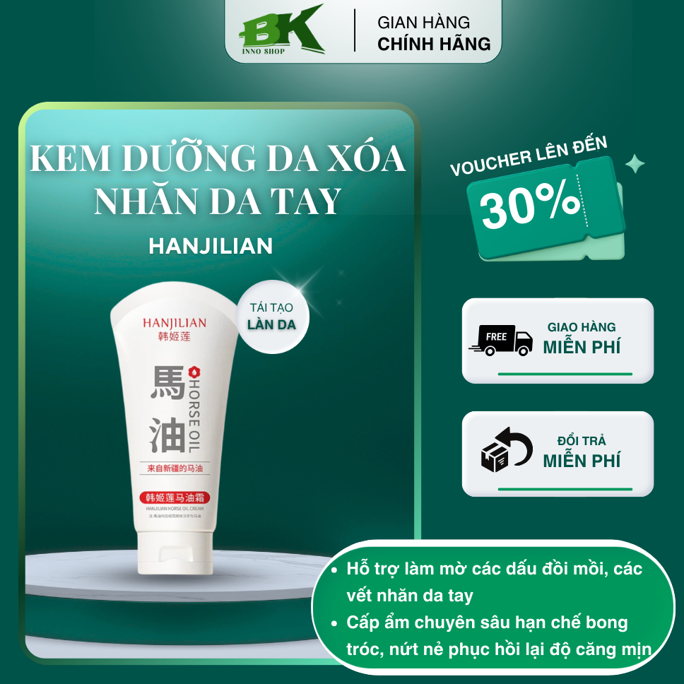 Kem Xóa Nhăn, Giảm Nám Da Tay HANJILIAN Nhật Bản, Dưỡng Da Tay Mềm Mịn, Trắng Sáng, Ngăn Ngừa Nám, Đồi Mồi | BK INNO
