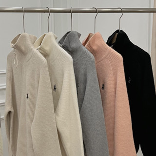 Áo len chui cổ cao khóa kéo thêu ngựa form rộng - L1962 Áo len cổ cao, áo len khoá kéo unisex nam nữ.