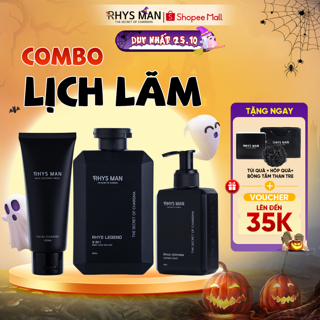 Combo Sữa tắm gội nam 3in1 350ml & Sữa rửa mặt nam 100ml & Dung dịch vệ sinh nam 120ml RHYS MAN