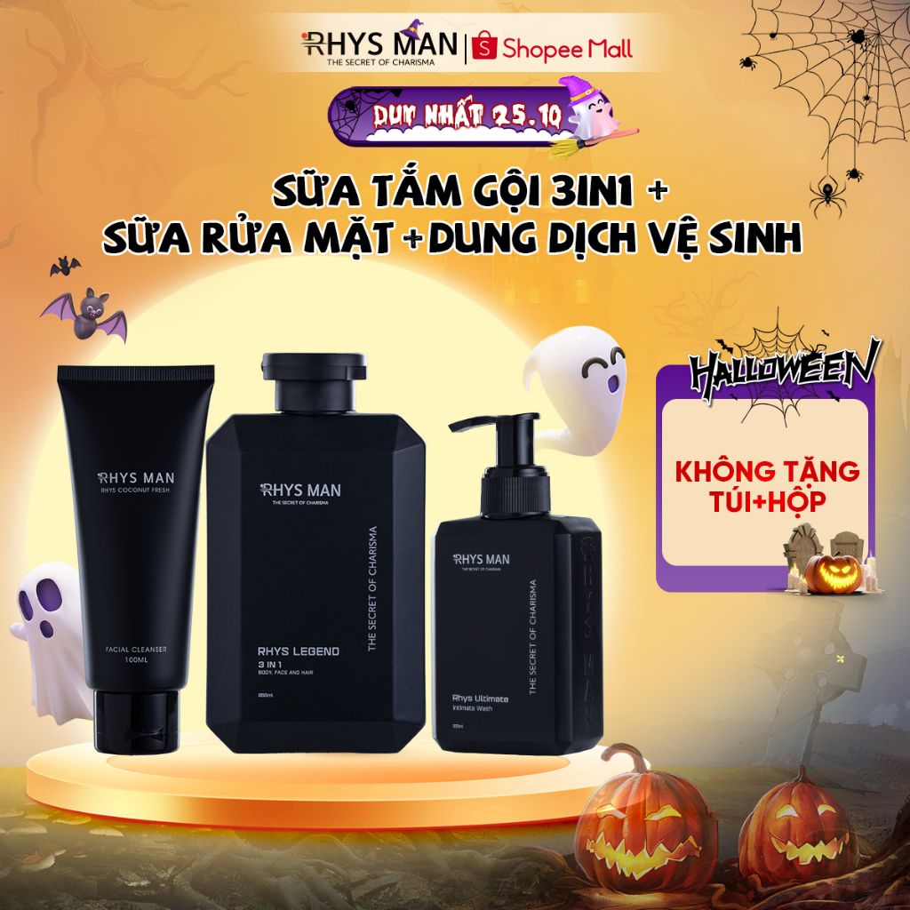 Sữa tắm gội nam 3in1 350ml & Dung dịch vệ sinh nam 120ml & Sữa rửa mặt nam 100ml RHYS MAN