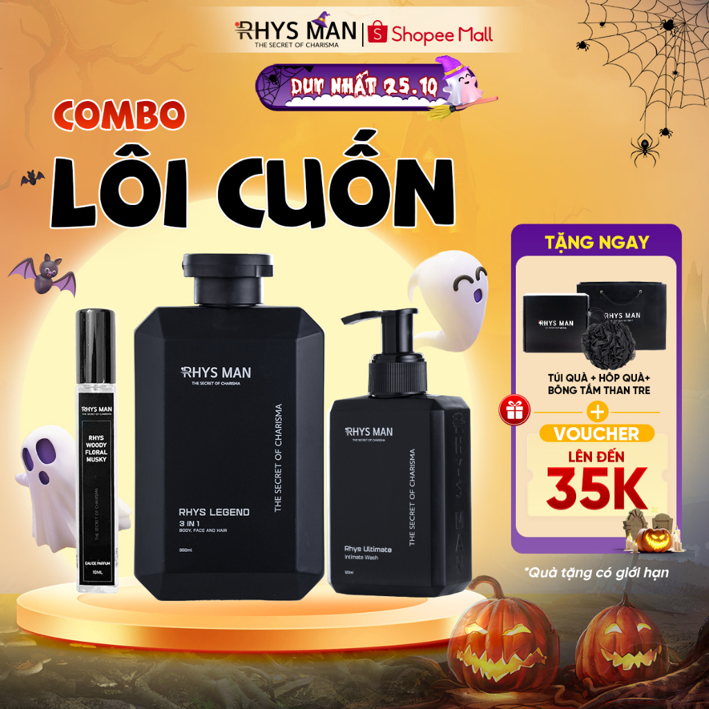 Combo Sữa tắm gội nam 3in1 350ml & Dung dịch vệ sinh nam 120ml & Nước hoa 10ml RHYS MAN