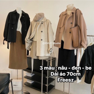    Hàng quảng châu - SẴN  Áo dạ đai dáng lỡ TW2 kèm túi + móc 