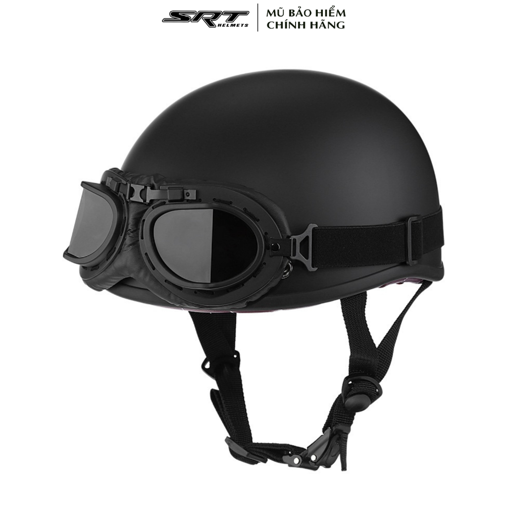 Combo mũ bảo hiểm nửa đầu phượt kèm kính phi công vintage, nón bảo hiểm phượt 1/2 đầu có kính - [Freeship]