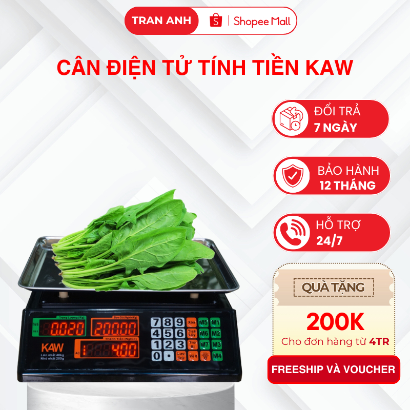 Cân tính tiền điện tử KAW 2 mặt hiển thị - Loại 40kg chất lượng tốt, siêu chuẩn xác, chống nước, bền bỉ, bảo hành 12T
