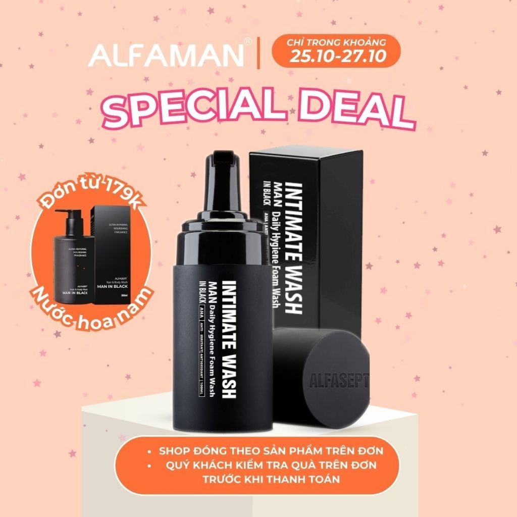 Dung Dịch Vệ Sinh Nam Dạng Bọt ALFASEPT Intimate Wash For Men In Black Dòng Premium Hương Nước Hoa Nam Tính Chai 100ml