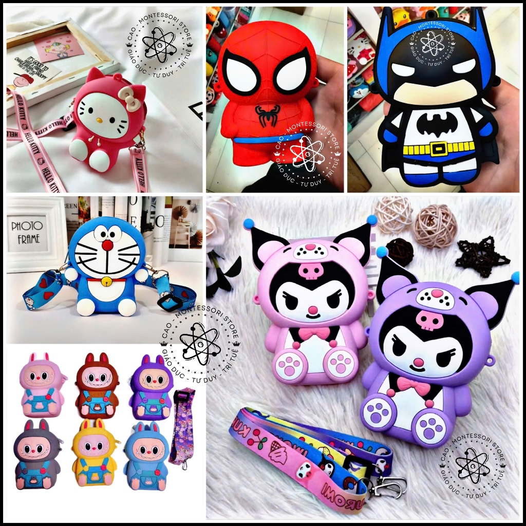 Túi đeo chéo trẻ em silicon Kuromi Labubu Người Nhện Doremon Capybara dễ thương nhiều màu cho bé