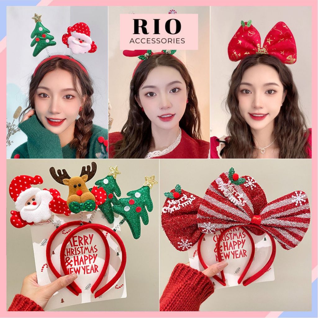 Băng đô cài tóc/bờm cài tóc đính phụ kiện Giáng Sinh hình cây thông/ông già Noel/Tuần Lộc/Nơ Đỏ BNE
