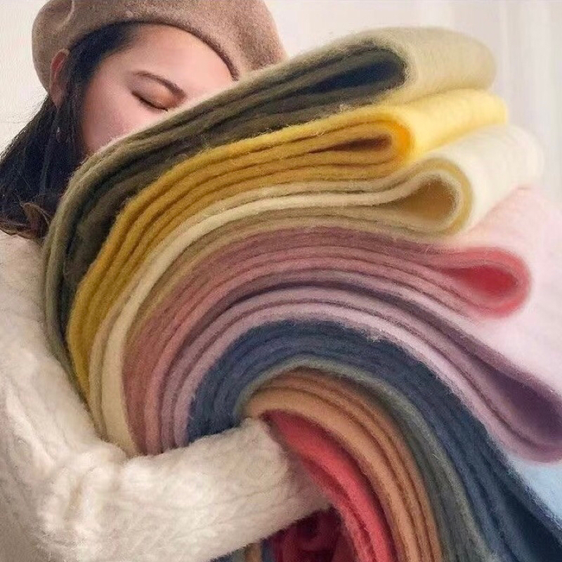 Khăn Len Quàng Cổ Nam Nữ Mùa Đông Trơn Basic, Khăn Dạ Choàng Lông Xù Unisex Giữ Ấm Hàn Quố Nhiều Màu Trắng Đen Đẹp.