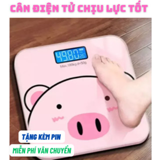 (CÂN CHÍNH XÁC 100%) Cân Sức Khỏe Điện Tử Hình Heo Hồng Mặt Kính Cường Lực Chịu Tải Đến 180kg - Tặng Kèm Pin