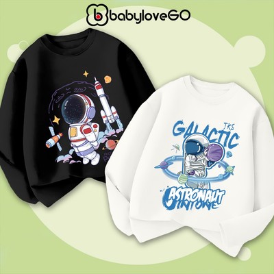 Áo dài tay thu đông hinh in phi hành gia cho bé trai BabyloveGO, áo thun cổ tròn chất cotton mềm nhẹ, thấm hút mồ hôi