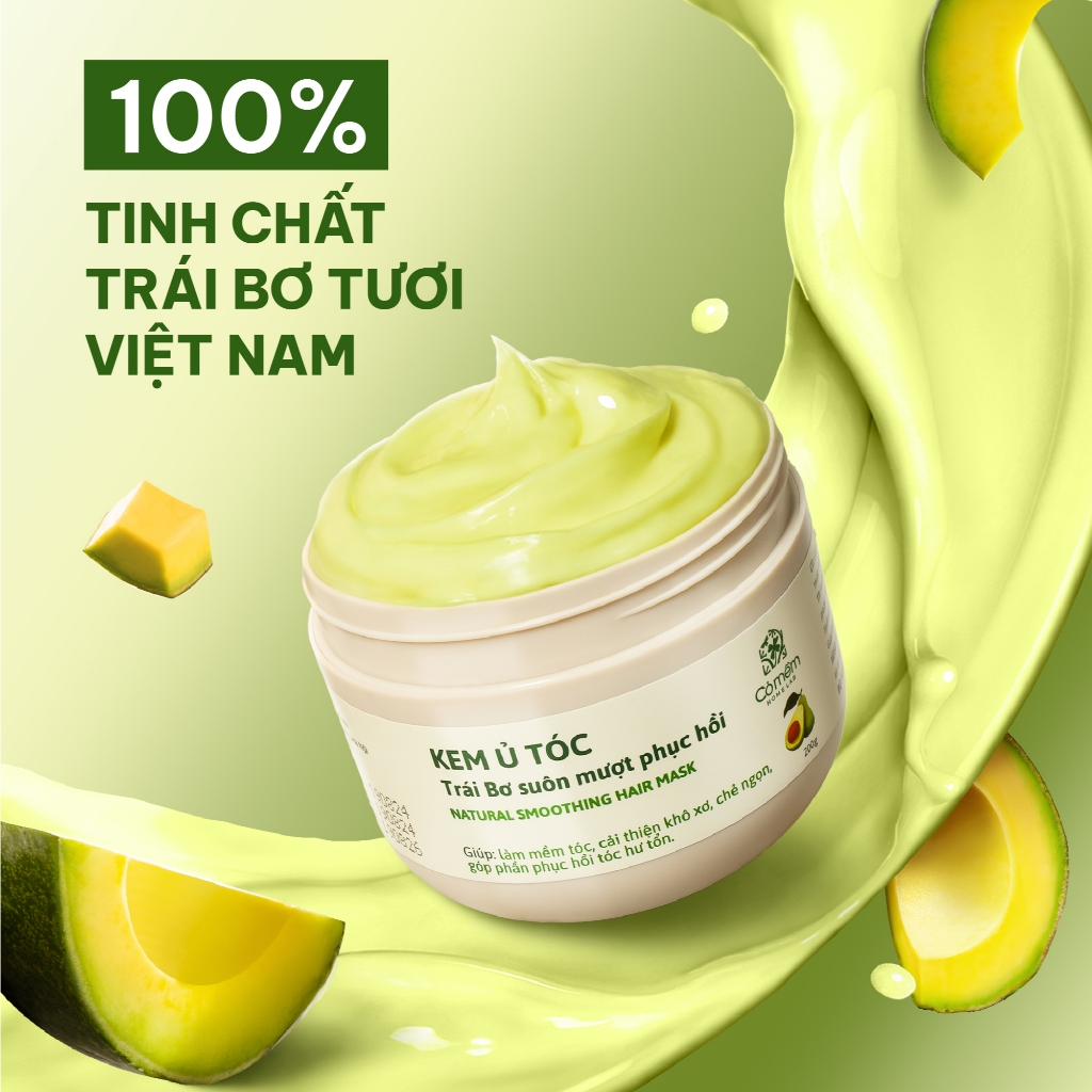 Kem ủ tóc Keratin phục hồi tóc mềm mượt thiên nhiên cải thiện khô xơ chẻ ngọn Trái Bơ Cỏ Mềm 200g