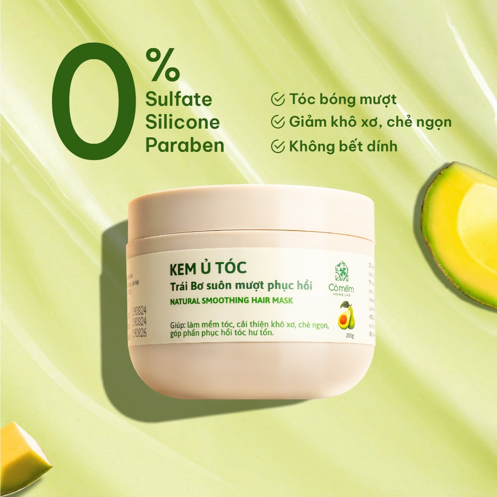 Kem ủ tóc Keratin phục hồi tóc mềm mượt thiên nhiên cải thiện khô xơ chẻ ngọn Trái Bơ Cỏ Mềm 200g