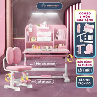 Bộ Bàn Học Chống Gù F01 PLUS Tặng Kèm Đèn Led 3 Chống Cận 3 Chế Độ, Giá Đỡ Chống Cằm, Bộ Bút Màu SmartKids