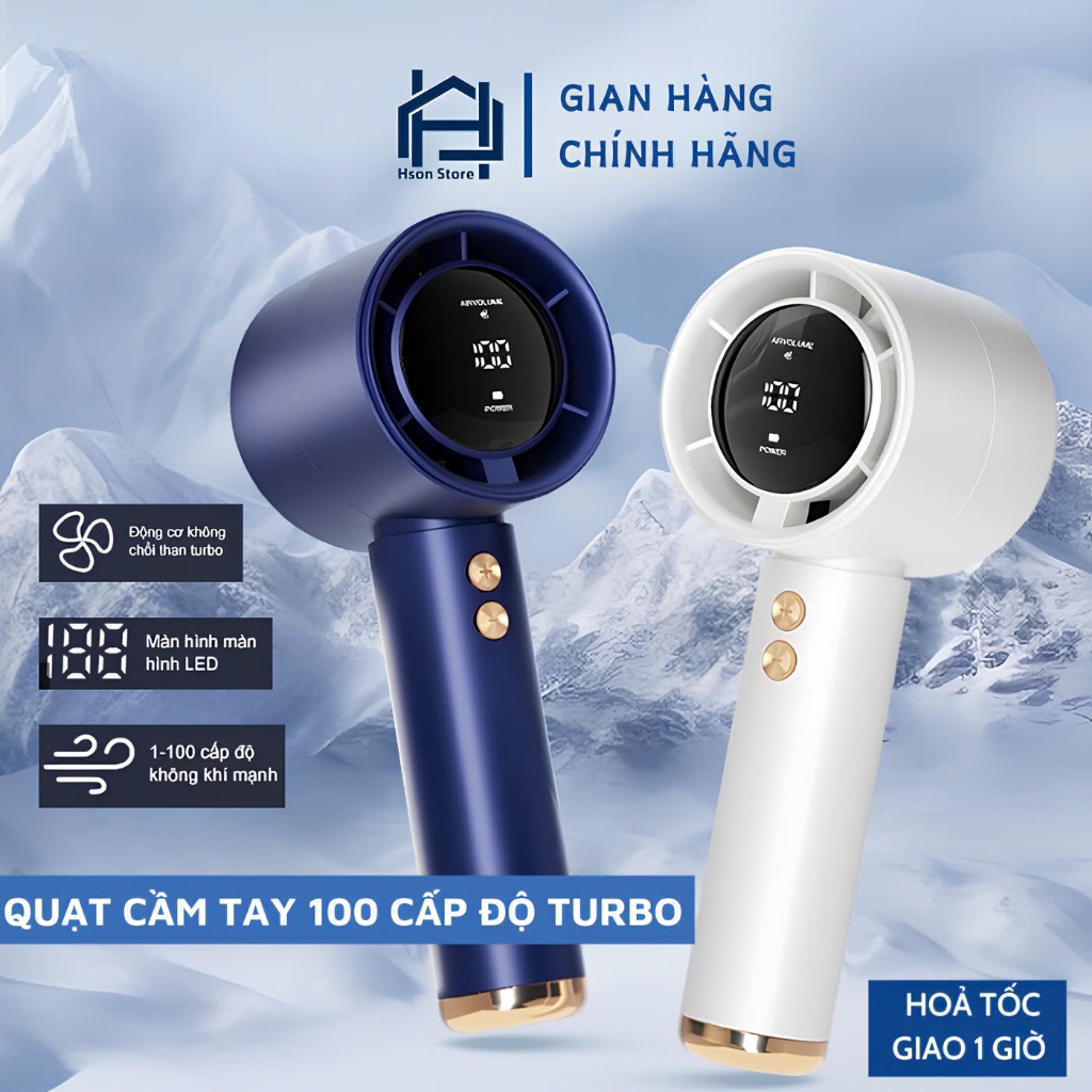 Quạt cầm tay 100 cấp độ gió, Quạt tích điện HSON pin cao 5000 MAH hiển thị đèn led, sử dụng lâu, di động, gió mạnh | BigBuy360 - bigbuy360.vn