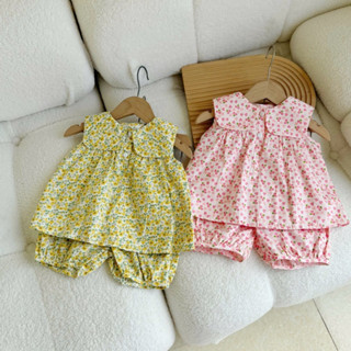 Bộ cộc bé gái cổ thuỷ thủ hoạ tiết thỏ hoa xinh xắn cho bé gái