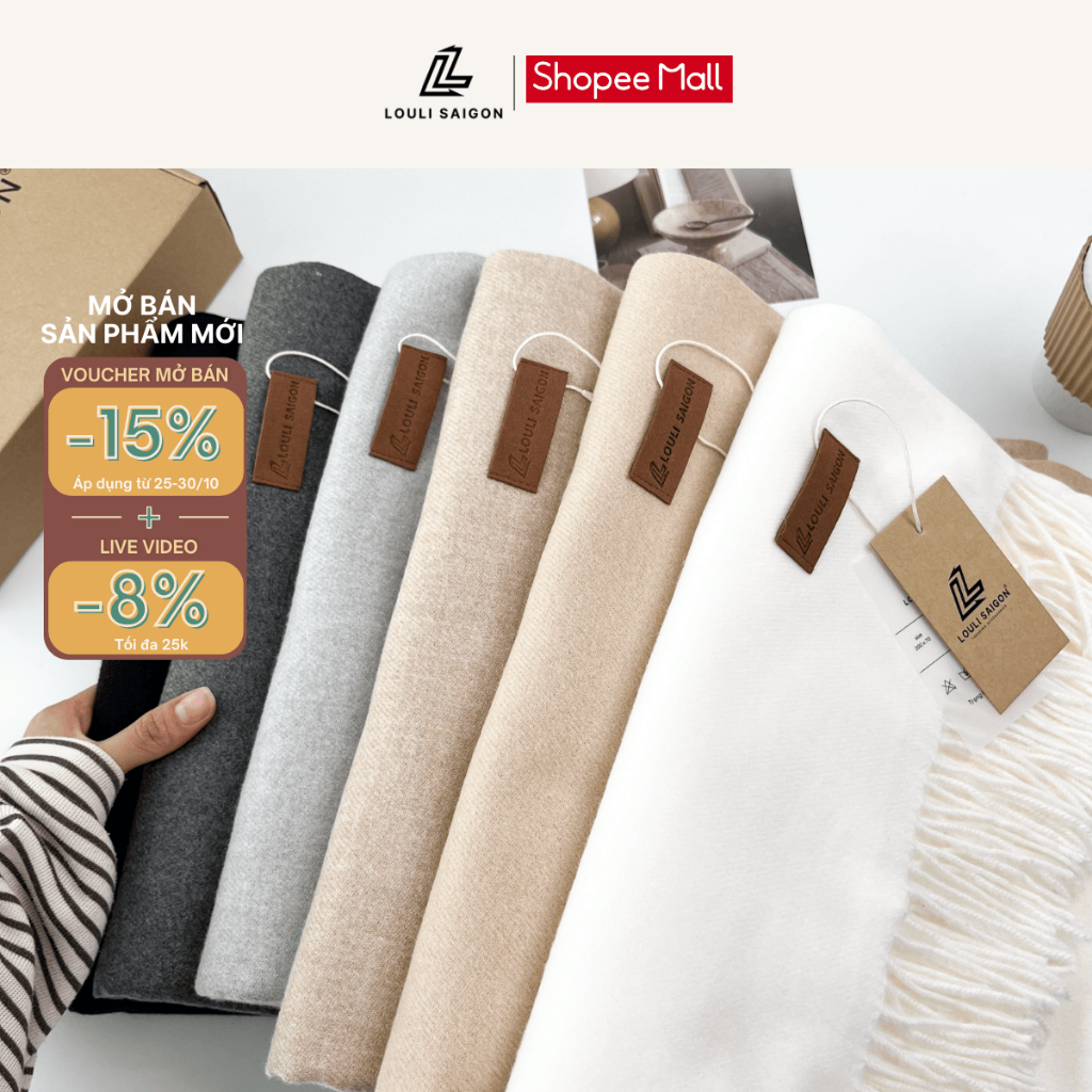 Khăn quàng cổ mùa đông choàng cổ nam nữ trơn LOULI SAIGON len Cashmere cotton cao cấp, kích thước 200 x 70 cm K01