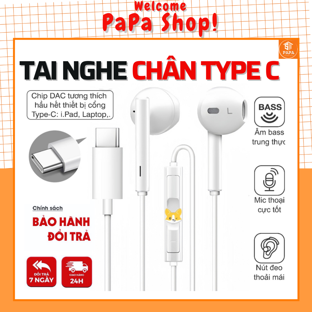 Tai Nghe có dây Type C cho 17 16 ProMax 15 ProMax 15 Pro 15 Plus 15 Air có hỗ trợ mic nghe gọi, âm thanh bass siêu chất
