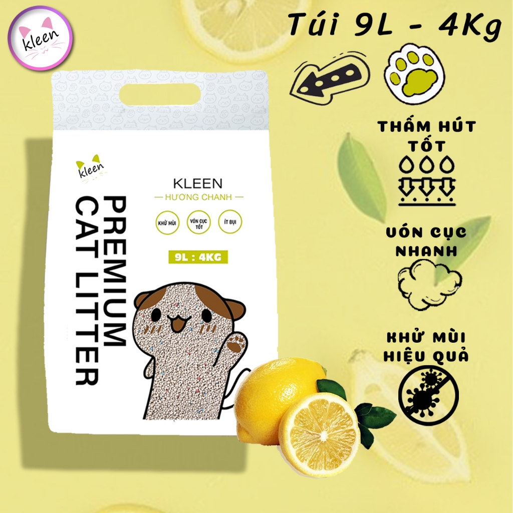 Cát Mèo Kleen túi 9l - 4kg, Cát Đất Sét Vệ Sinh Mèo Kleen Siêu Vón Cục - CM01