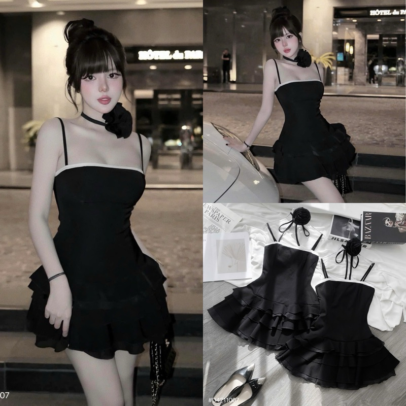 ĐẦM 2S REN KÈM CHOCKER HOA CỔ