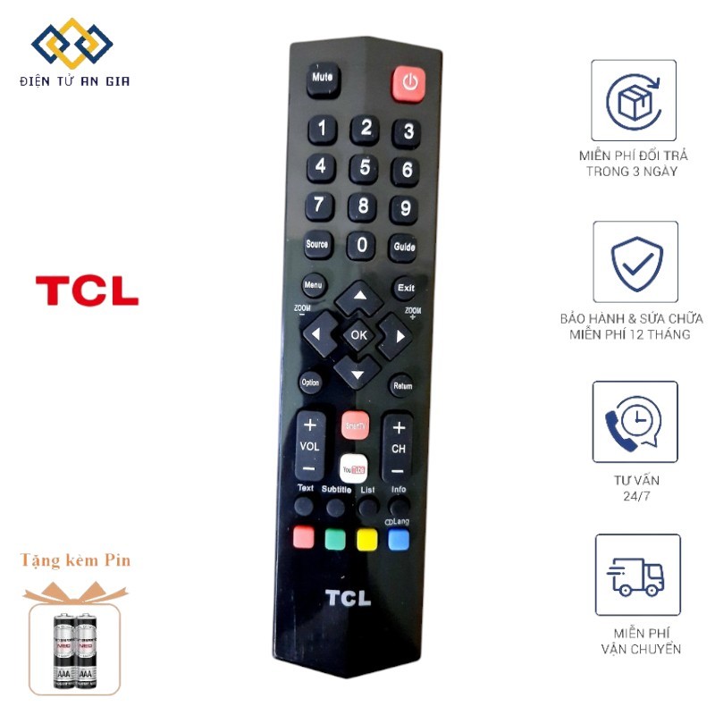 Điều khiển tivi TCL VÁT- Hàng mới chính hãng Tặng kèm Pin các dòng TV TCL CRT LCD LED Smart TV Tặng 
