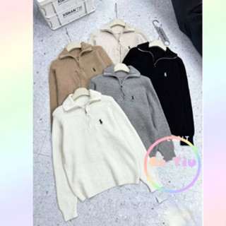 Áo Len Cổ Polo Gân, Áo Len Cổ Bẻ Tay Dài Kéo Khóa Tay Dài Thêu Ngựa Ngực Dễ Phối Đồ Siêu Xinh Hàng Qccc | Bé Tiu Clothin