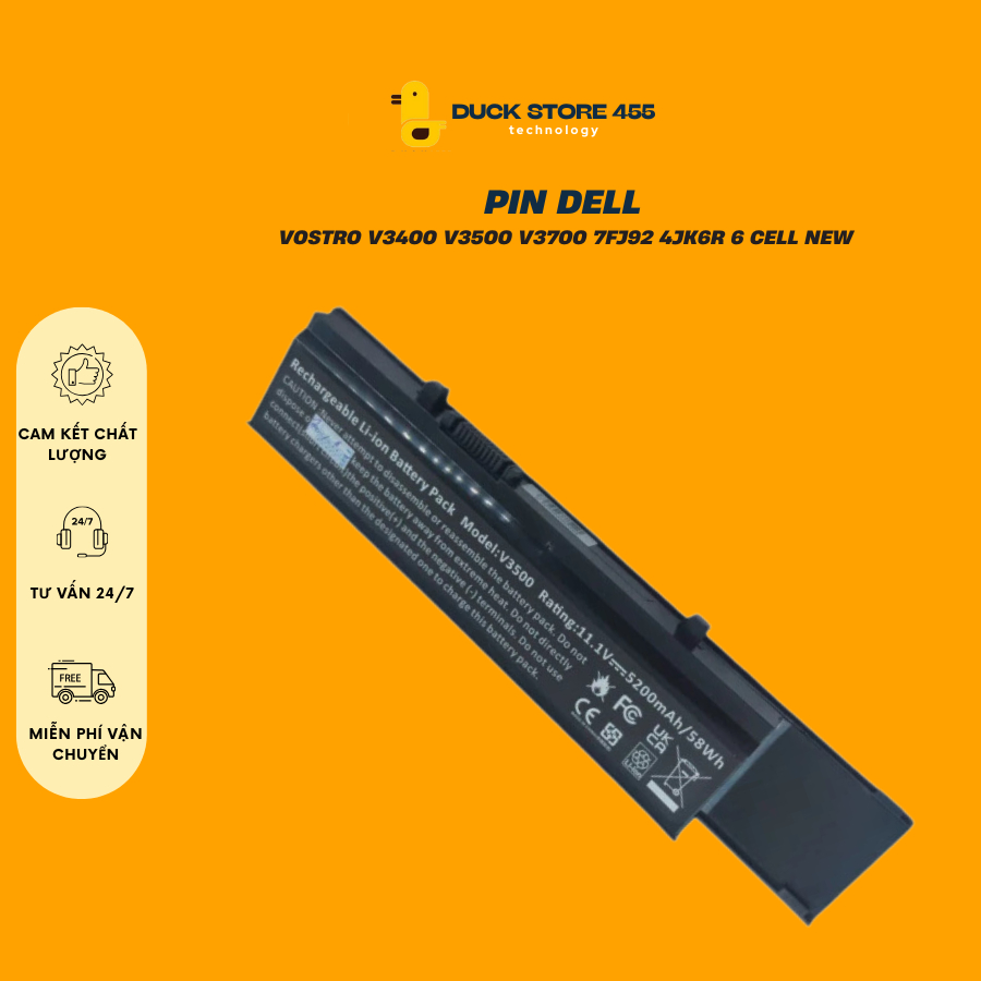 Pin Laptop Dell Vostro V3400 V3500 V3700 7FJ92 4JK6R 6 Cell New