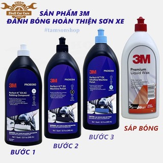 Xi đánh bóng 3M đánh bass xe ô tô 3 bước và wax bóng sơn. Bước 1 36060 2 06094 3 06068, sáp 06006