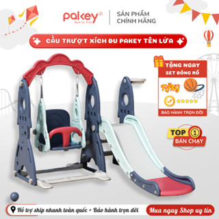 Cầu Trượt Cho Bé Kèm Xích Đu PAKEY Hình Tên Lửa, Chịu Tải Lên Tới 60kg TẶNG KÈM Bộ Bóng Rổ Sẵn 2 Màu Cho Bé