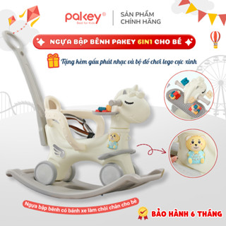 Ngựa Bập Bênh Cho Bé Pakey 6IN1, Xe Chòi Chân Cho Bé Có Tặng Kèm Xếp Hình Lego Có Gấu Phát Nhạc Thú Vị
