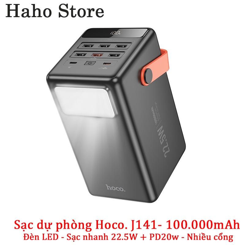 Sạc dự phòng Hoco J142 dung lượng 100000mAh hỗ trợ sạc nhanh PD20W và 22.5W, nhiều cổng kết nối, tíc