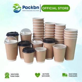 [Bán sỉ - Hoả tốc] 50 LY/CỐC giấy Kraft 2 Lớp kèm nắp dùng để đựng Trà, Coffe Nóng, Chống Bỏng...