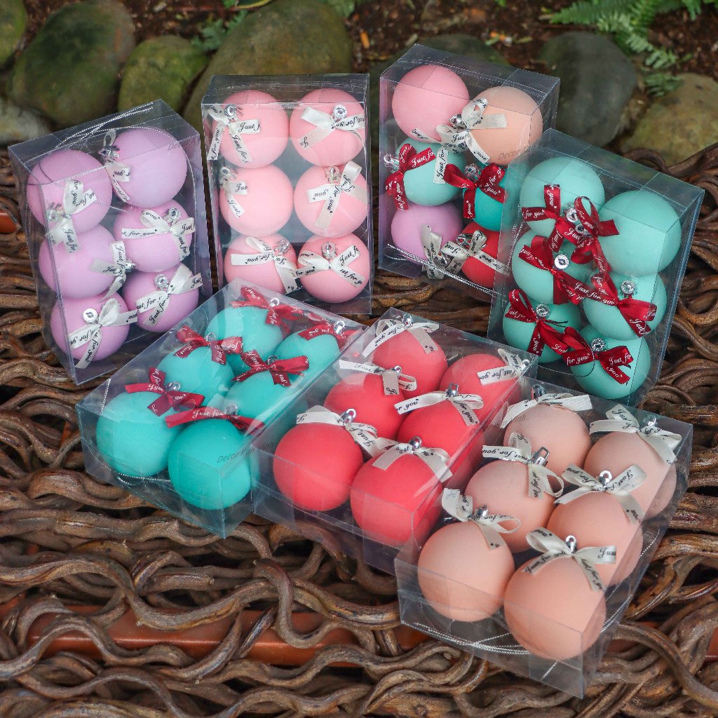 Set 6 Quả Châu E105 Tông Màu Pastel 6cm Dễ Thương Trang Trí Noel Giáng Sinh